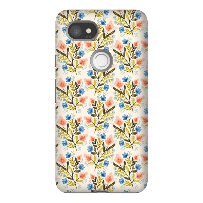 Pixel 2XL StrongFit Peach and Blue Floral by Noonday Design