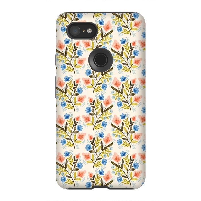Pixel 3XL StrongFit Peach and Blue Floral by Noonday Design