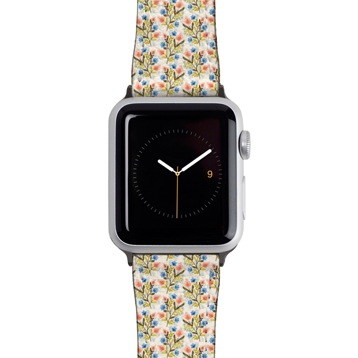 Watch 42mm / 44mm Strap PU leather Peach and Blue Floral by Noonday Design