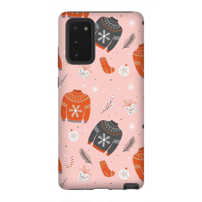 Galaxy Note 20 StrongFit Christmas seamless pattern with ugly sweater. Woolen winter clothes and traditional festive elements and decoration by Jelena Obradovic