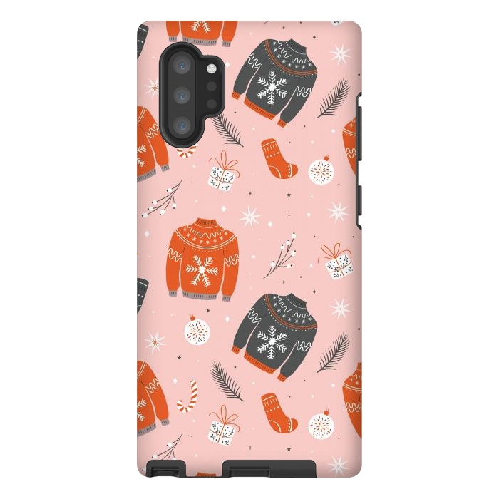 Galaxy Note 10 plus StrongFit Christmas seamless pattern with ugly sweater. Woolen winter clothes and traditional festive elements and decoration by Jelena Obradovic