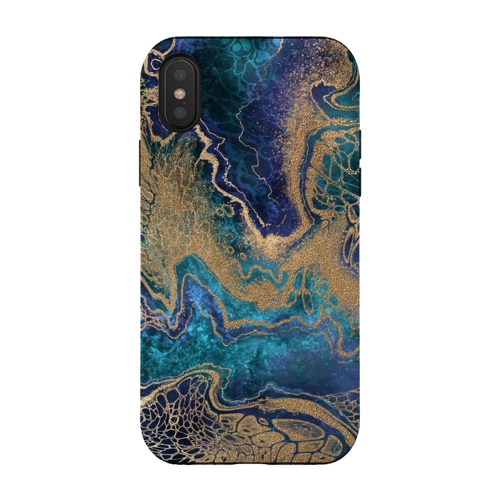 iPhone Xs / X StrongFit Abstract Background Blue Gold Marble by ArtsCase