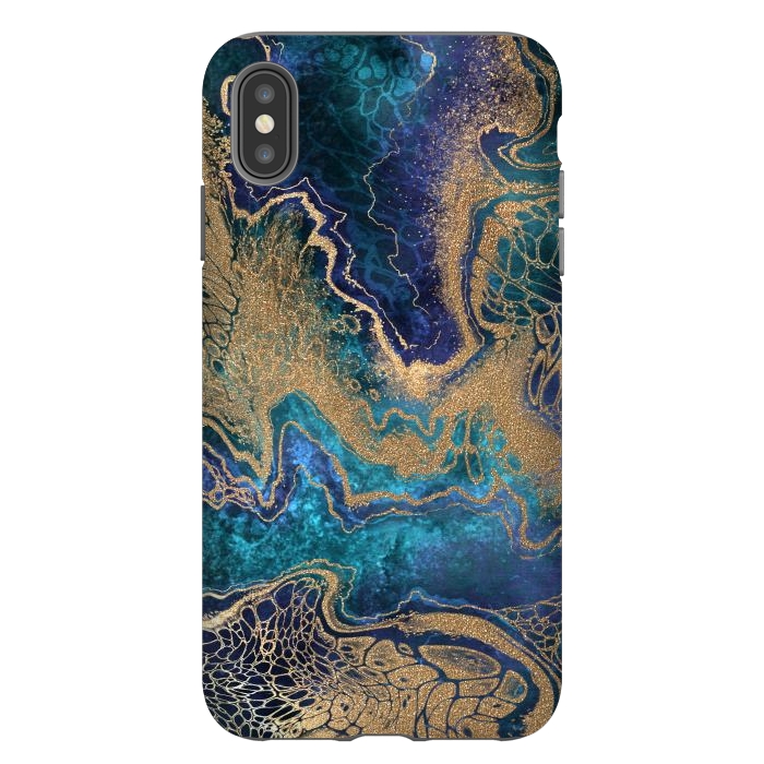 iPhone Xs Max StrongFit Abstract Background Blue Gold Marble by ArtsCase