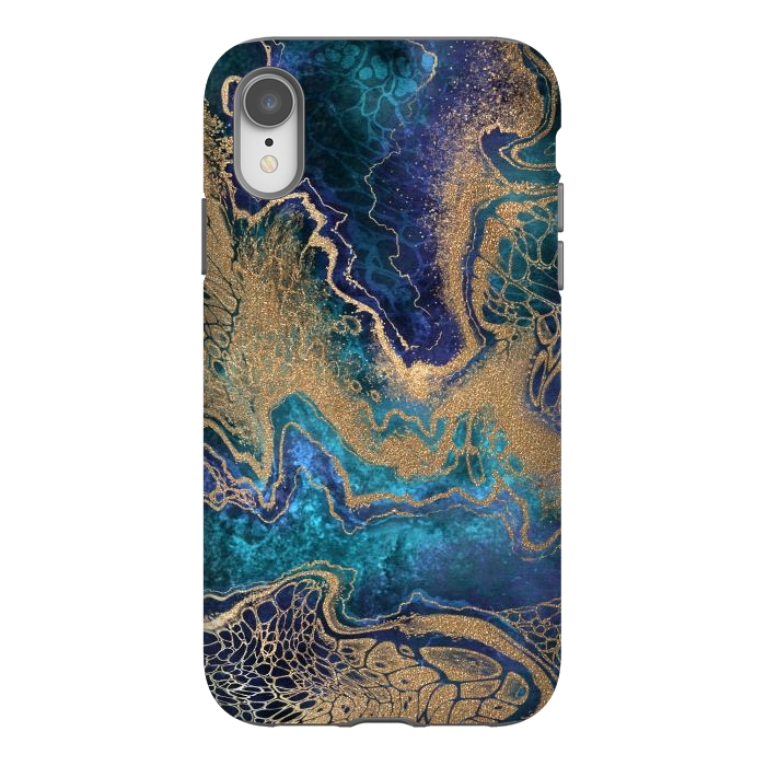 iPhone Xr StrongFit Abstract Background Blue Gold Marble by ArtsCase