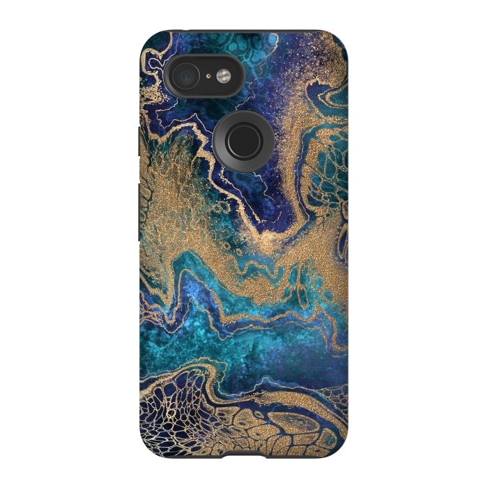 Pixel 3 StrongFit Abstract Background Blue Gold Marble by ArtsCase