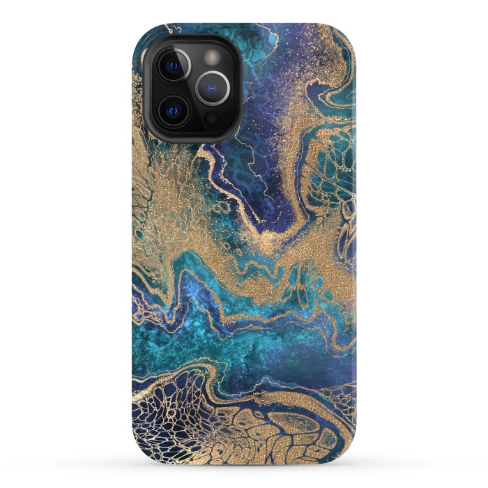 iPhone 12 Pro StrongFit Abstract Background Blue Gold Marble by ArtsCase