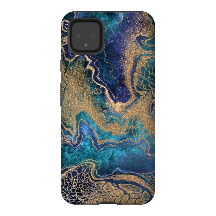Pixel 4XL StrongFit Abstract Background Blue Gold Marble by ArtsCase
