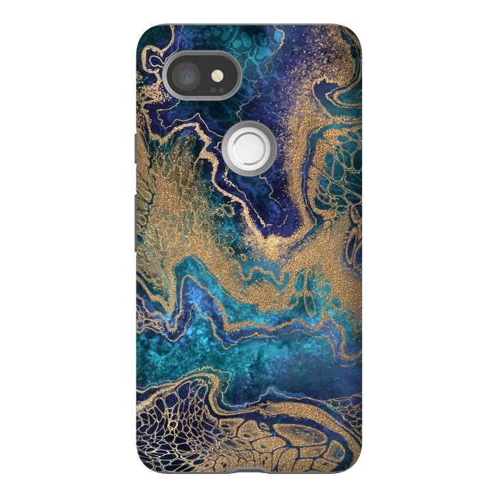 Pixel 2XL StrongFit Abstract Background Blue Gold Marble by ArtsCase