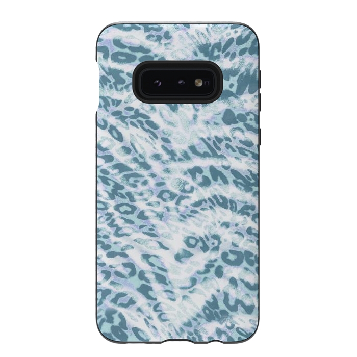 Galaxy S10e StrongFit Baby blue brushed leopard print and tiger stripes by Oana 