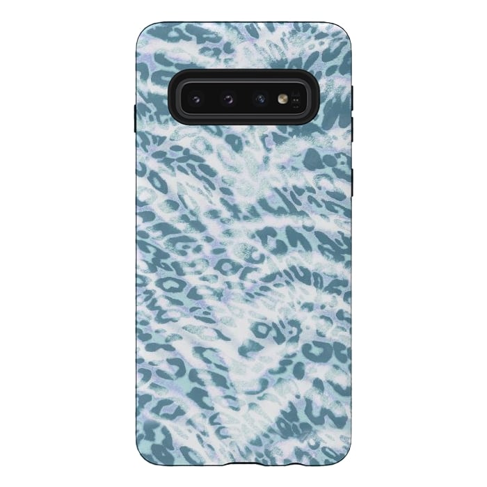 Galaxy S10 StrongFit Baby blue brushed leopard print and tiger stripes by Oana 