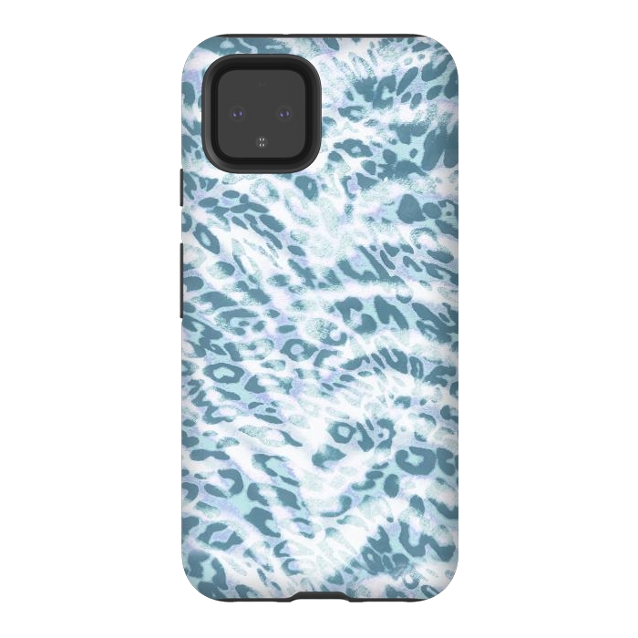 Pixel 4 StrongFit Baby blue brushed leopard print and tiger stripes by Oana 