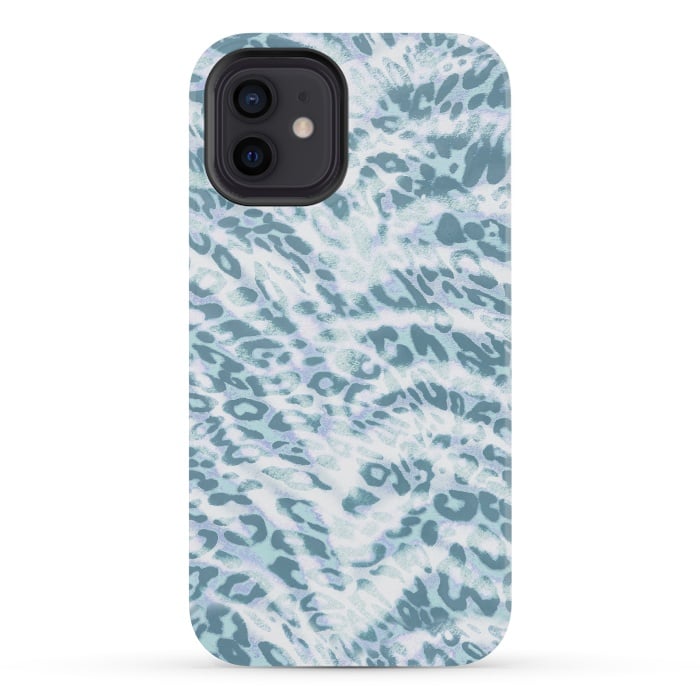 iPhone 12 mini StrongFit Baby blue brushed leopard print and tiger stripes by Oana 