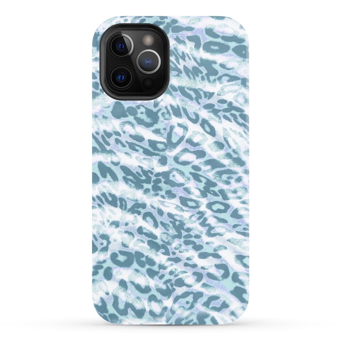 iPhone 12 Pro Max StrongFit Baby blue brushed leopard print and tiger stripes by Oana 