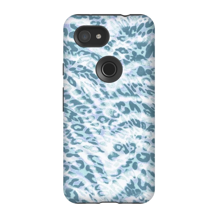 Pixel 3A StrongFit Baby blue brushed leopard print and tiger stripes by Oana 