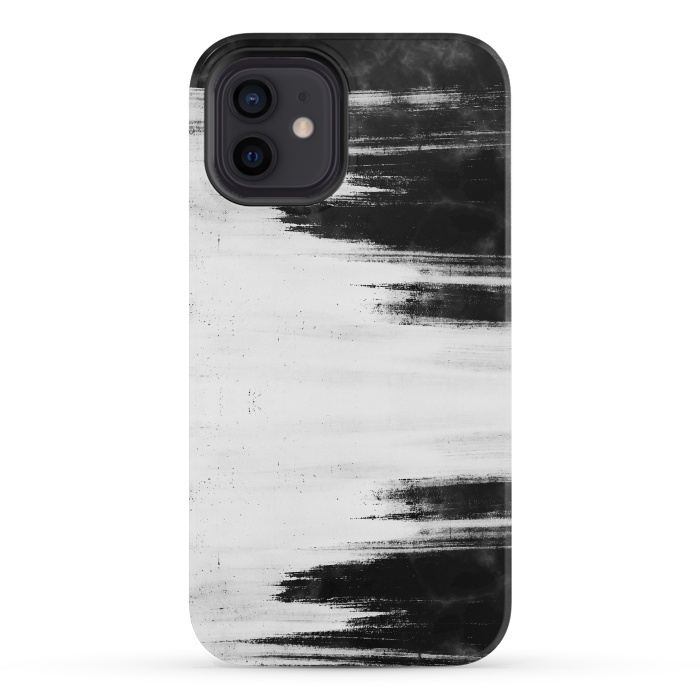 iPhone 12 mini StrongFit Black and white brushed marble by Oana 
