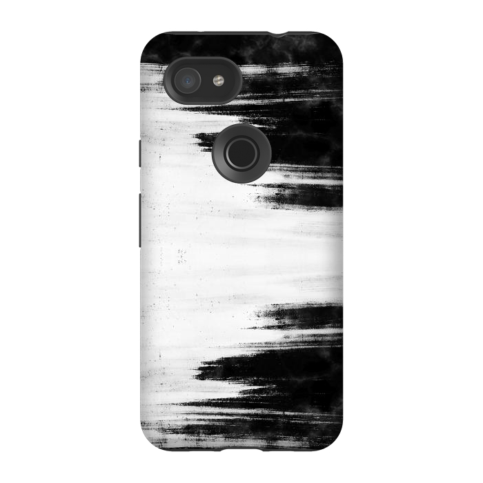 Pixel 3A StrongFit Black and white brushed marble by Oana 