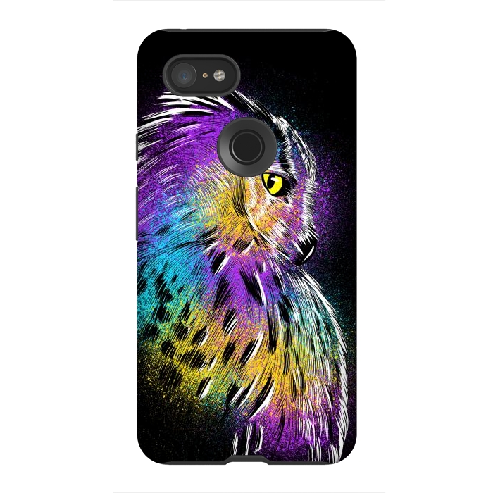 Pixel 3XL StrongFit Sketch Owl Colorful by Alberto