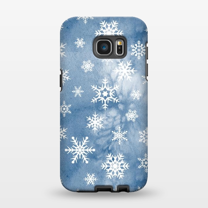 Galaxy S7 EDGE StrongFit Blue white watercolor Christmas snowflakes by Oana 