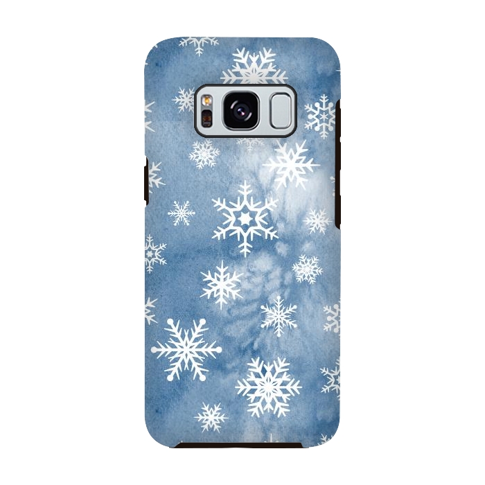 Galaxy S8 StrongFit Blue white watercolor Christmas snowflakes by Oana 
