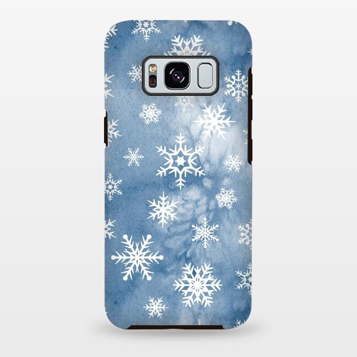 Galaxy S8 plus StrongFit Blue white watercolor Christmas snowflakes by Oana 