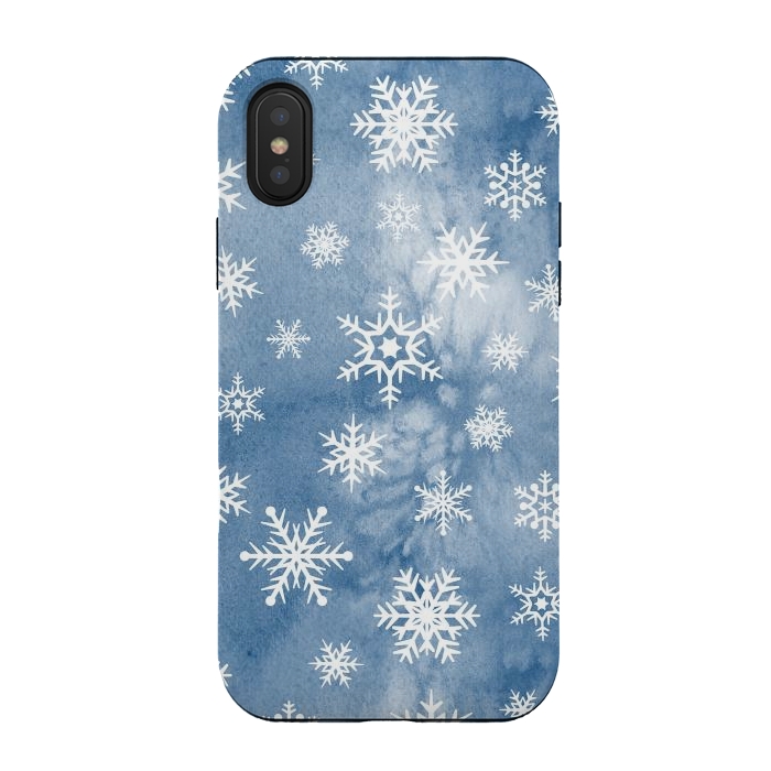 iPhone Xs / X StrongFit Blue white watercolor Christmas snowflakes by Oana 