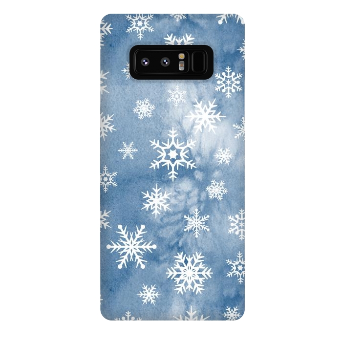 Galaxy Note 8 StrongFit Blue white watercolor Christmas snowflakes by Oana 