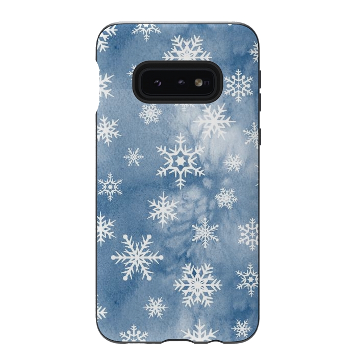 Galaxy S10e StrongFit Blue white watercolor Christmas snowflakes by Oana 