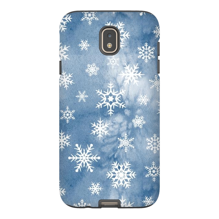 Galaxy J7 StrongFit Blue white watercolor Christmas snowflakes by Oana 