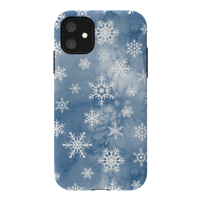 iPhone 11 StrongFit Blue white watercolor Christmas snowflakes by Oana 