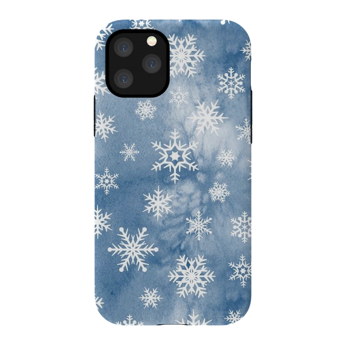 iPhone 11 Pro StrongFit Blue white watercolor Christmas snowflakes by Oana 