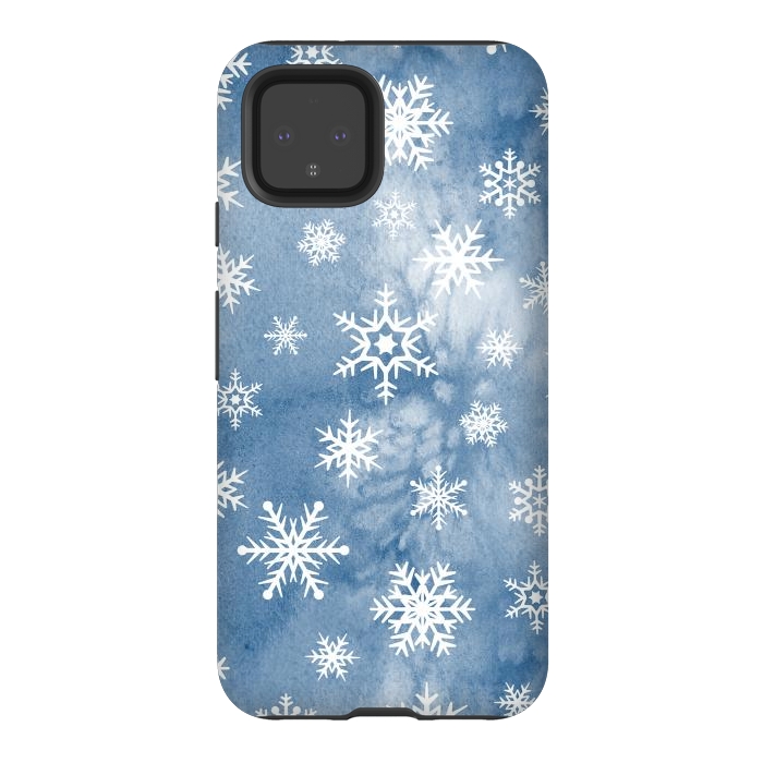 Pixel 4 StrongFit Blue white watercolor Christmas snowflakes by Oana 