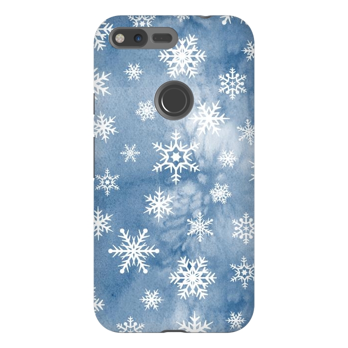 Pixel XL StrongFit Blue white watercolor Christmas snowflakes by Oana 