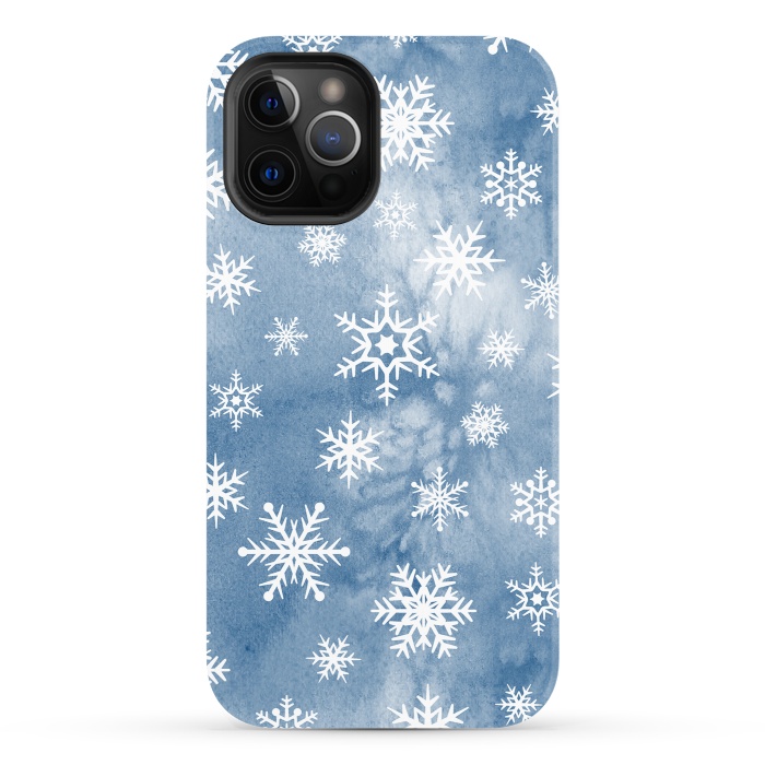 iPhone 12 Pro StrongFit Blue white watercolor Christmas snowflakes by Oana 