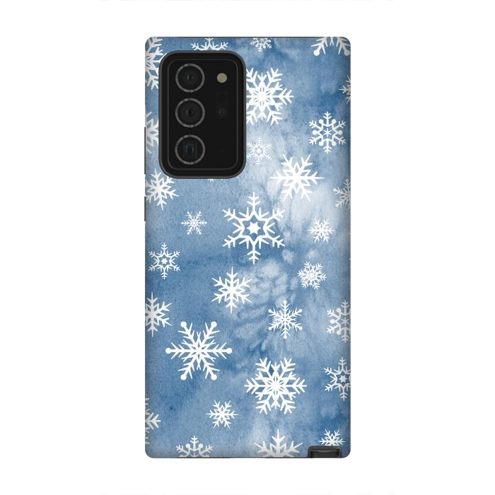 Galaxy Note 20 Ultra StrongFit Blue white watercolor Christmas snowflakes by Oana 