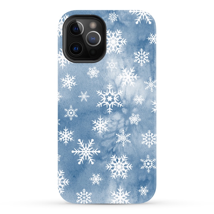 iPhone 12 Pro Max StrongFit Blue white watercolor Christmas snowflakes by Oana 