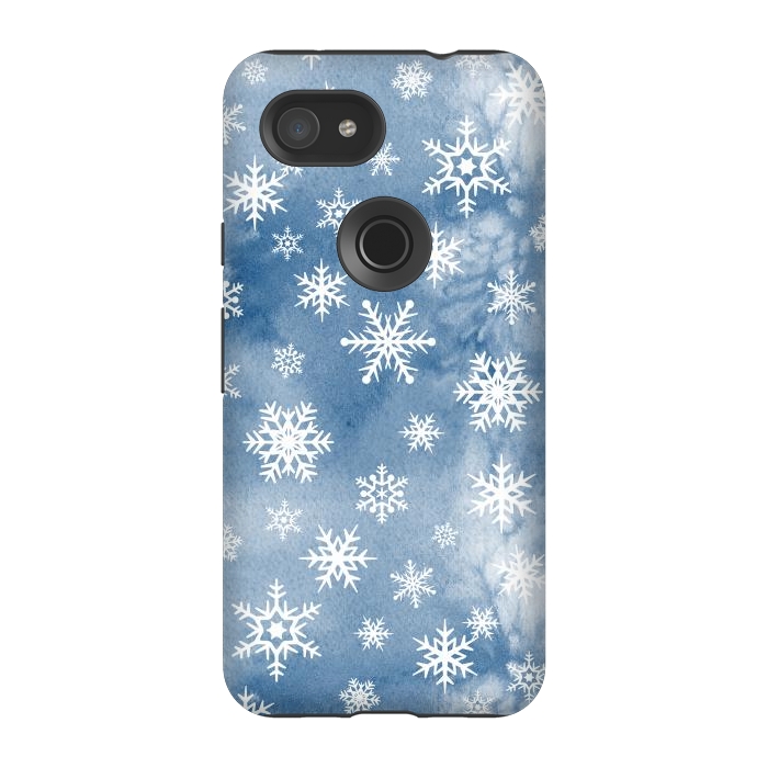 Pixel 3A StrongFit Blue white watercolor Christmas snowflakes by Oana 