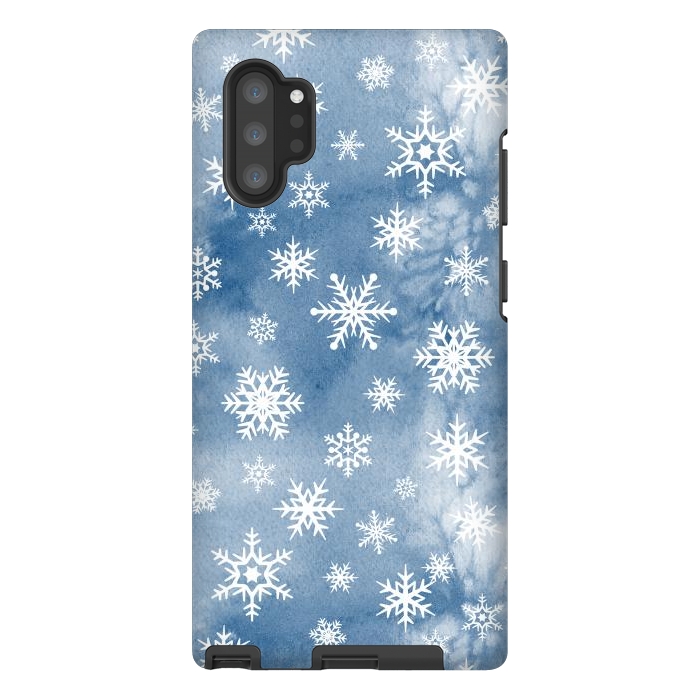 Galaxy Note 10 plus StrongFit Blue white watercolor Christmas snowflakes by Oana 