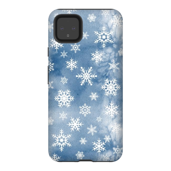 Pixel 4XL StrongFit Blue white watercolor Christmas snowflakes by Oana 