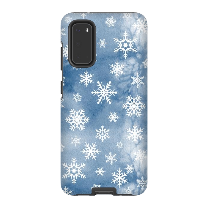 Galaxy S20 StrongFit Blue white watercolor Christmas snowflakes by Oana 