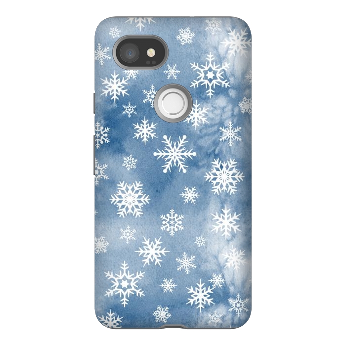 Pixel 2XL StrongFit Blue white watercolor Christmas snowflakes by Oana 