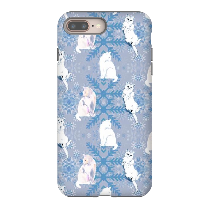 iPhone 7 plus StrongFit Cute white cats and blue Christmas snowflakes by Oana 