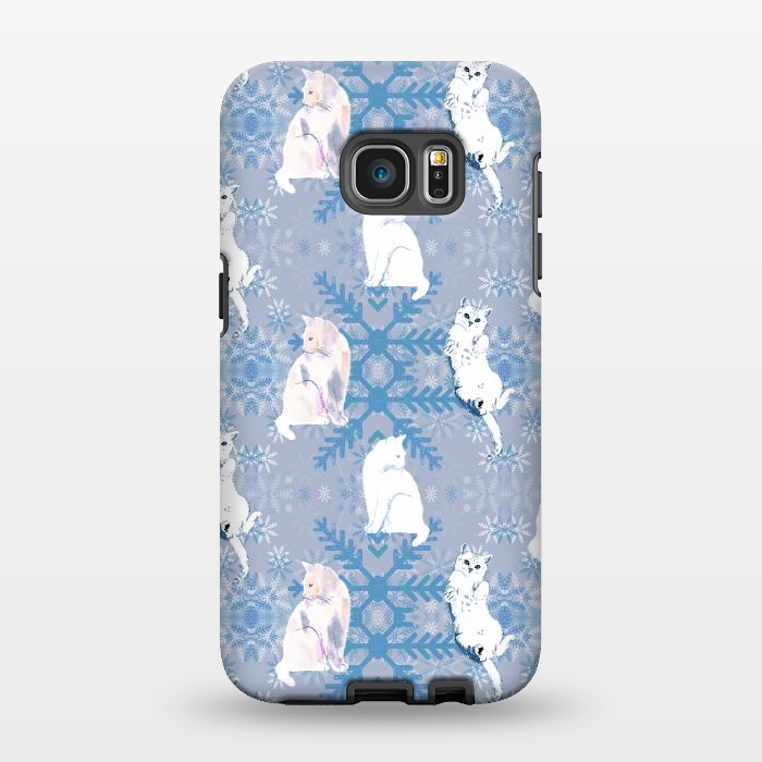 Galaxy S7 EDGE StrongFit Cute white cats and blue Christmas snowflakes by Oana 