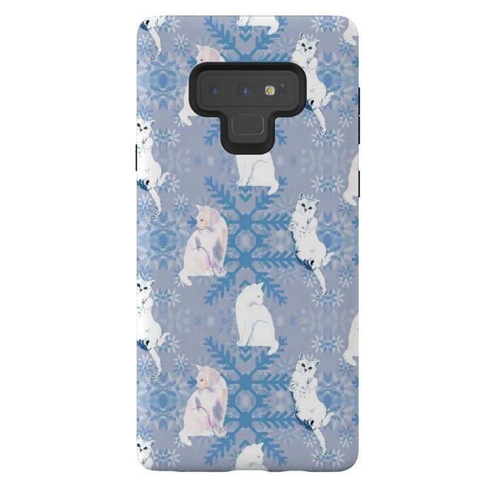 Galaxy Note 9 StrongFit Cute white cats and blue Christmas snowflakes by Oana 