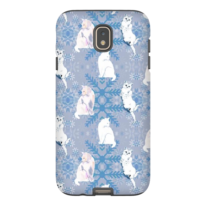 Galaxy J7 StrongFit Cute white cats and blue Christmas snowflakes by Oana 