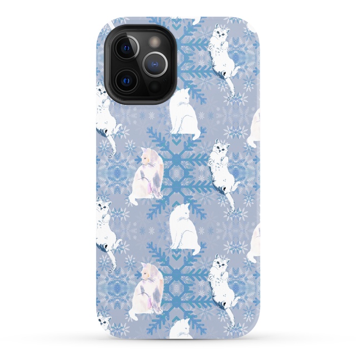 iPhone 12 Pro StrongFit Cute white cats and blue Christmas snowflakes by Oana 