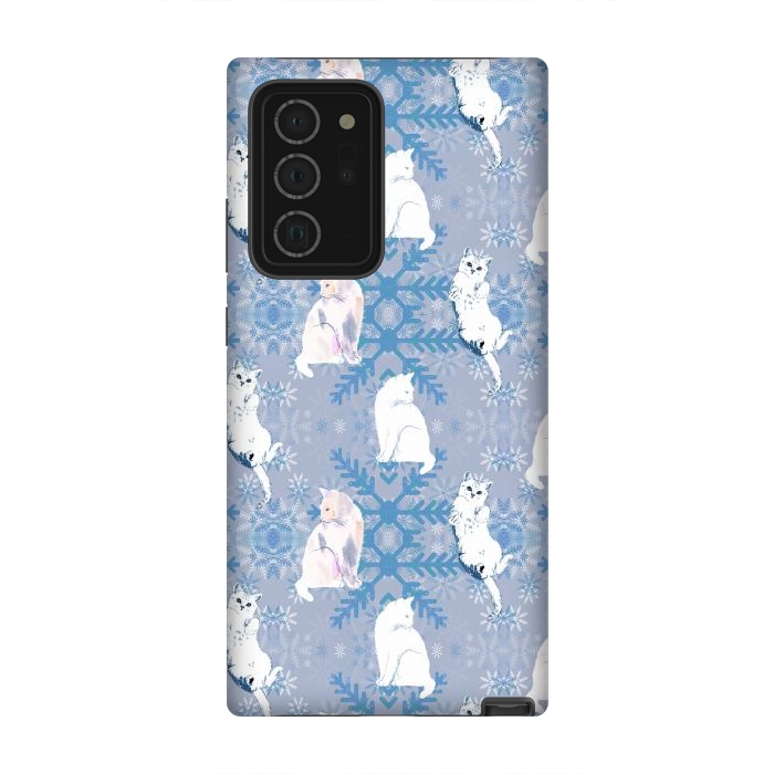 Galaxy Note 20 Ultra StrongFit Cute white cats and blue Christmas snowflakes by Oana 
