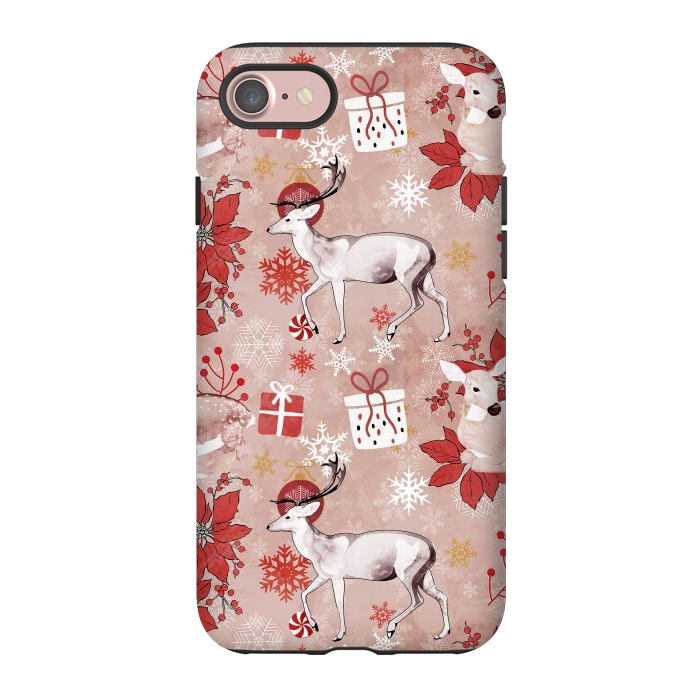 iPhone 7 StrongFit Deers and Christmas ornaments red pink by Oana 