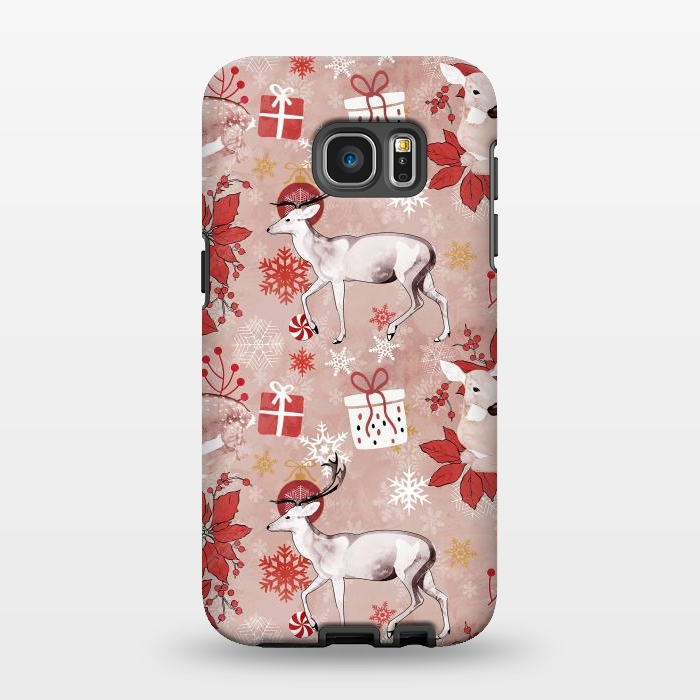 Galaxy S7 EDGE StrongFit Deers and Christmas ornaments red pink by Oana 