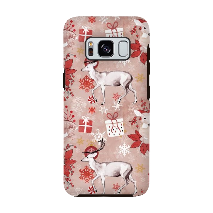 Galaxy S8 StrongFit Deers and Christmas ornaments red pink by Oana 