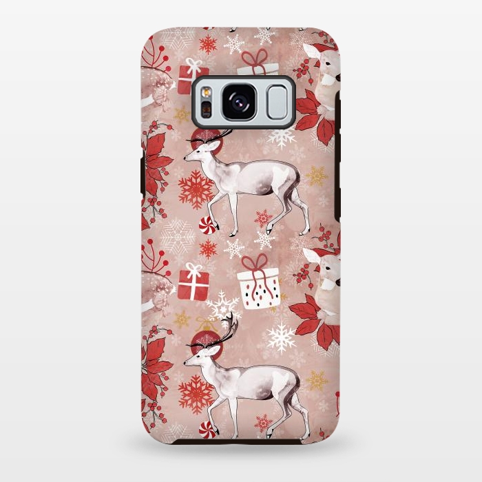 Galaxy S8 plus StrongFit Deers and Christmas ornaments red pink by Oana 